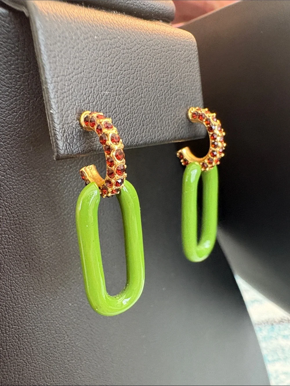 Tory Burch Roxanne Link Green Crystal Gold Drop Earrings Good Preowned